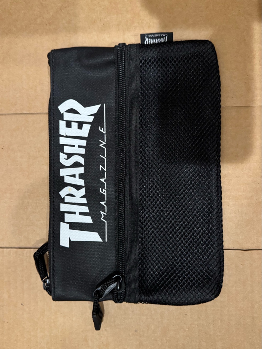 Thrasher Black Canvas & Mesh Zip Pouch with White Logo